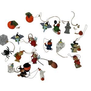 Lot 15 Vintage Mini Micro 1" Halloween Ornaments Witch Ghost Cat Bat Miniatures